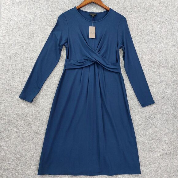J Jill Wearever Dress XS Blue Long Sleeve Twist Front Midi Rayon Office Career - Picture 1 of 11